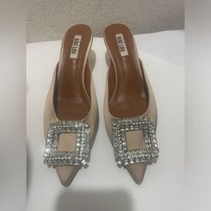 Anthropologie BiBi Lou Women's Aoi Nude Kitten Heel Jeweled Evening Shoes 37